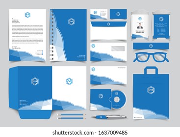 Blue and White corporate Stationery Template Design Kit. Branding Template Editable Brand Identity pack with digital elements. Vector company style for brandbook and guideline. EPS 10
