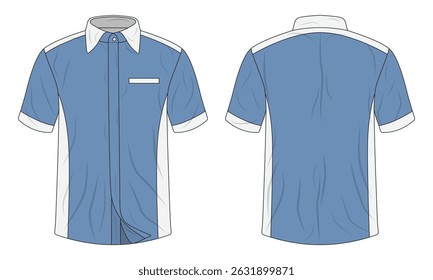 Blue and white corporate uniform mockup front and back view
