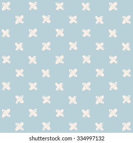 Blue and white cross seamless pattern, grunge texture, hand painted brush strokes and dabs.