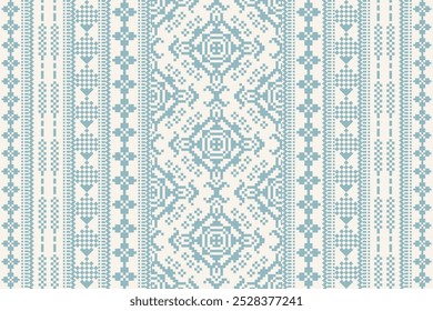 Blue and white cross stitch pattern,geometric ethnic pattern,vector illustration,geometric floral embroidery,Aztec style,abstract background.design for texture,fabric,clothing,decoration,sarong,print.