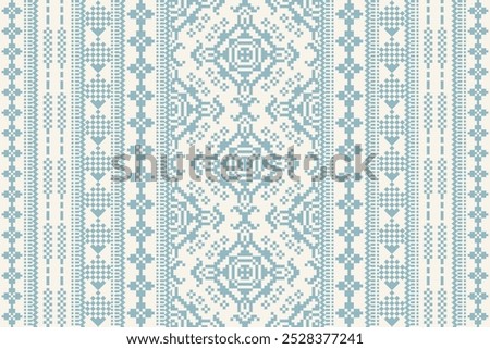 Blue and white cross stitch pattern,geometric ethnic pattern,vector illustration,geometric floral embroidery,Aztec style,abstract background.design for texture,fabric,clothing,decoration,sarong,print