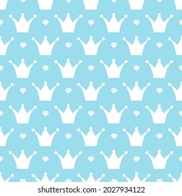 Blue and white crowns pattern background. Seamless pattern background. For wallpaper, pattern web page, surface textures, wrapping paper. Vector background.