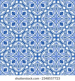 Blue and white Damask floral seamless pattern. Thispattern can be used for fabric textile wallpaper background.