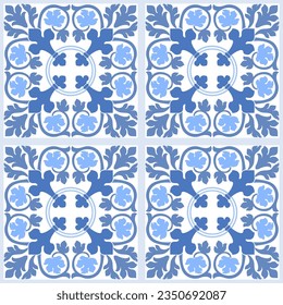 Blue and white Damask floral seamless pattern. Can be used for fabric, textile, wallpaper, carpet, background.