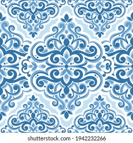 Blue and white damask vector seamless pattern. Vintage, paisley elements. Traditional, Turkish motifs. Great for fabric and textile, wallpaper, packaging or any desired idea.
