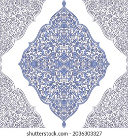 Blue and white damask vector seamless pattern. Vintage, paisley elements. Traditional, Turkish motifs. Great for fabric and textile, wallpaper, packaging or any desired idea.