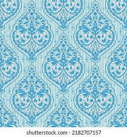 Blaue und weiße Damast Vektor nahtlose Muster. Vintage, Paisley-Elemente. Traditionelle türkische Motive. Ideal für Gewebe und Textilien, Tapeten, Verpackungen oder jede erwünschte Idee.