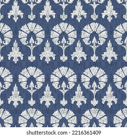 Vector de damasco azul y blanco, patrón sin fisuras. Elementos antiguos y paisley. Motivos tradicionales turcos. Ideal para tejidos y textiles, papel pintado, embalaje o cualquier idea deseada.