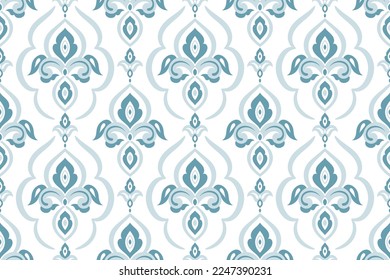 Vector de damasco azul y blanco, patrón sin fisuras. Elementos antiguos y paisley. Motivos tradicionales turcos. Ideal para tejidos y textiles, papel pintado, embalaje o cualquier idea deseada.