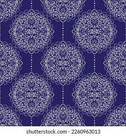 Vector de damasco azul y blanco, patrón sin fisuras. Elementos antiguos y paisley. Motivos tradicionales turcos. Ideal para tejidos y textiles, papel pintado, embalaje o cualquier idea deseada.