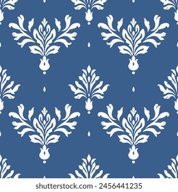 Patrón sin fisuras de Vector damasco azul y blanco. Antiguas, Elementos paisley. Motivos tradicionales turcos. Ideal para tela y textil, Fondo de pantalla, embalaje o cualquier idea deseada.