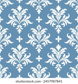 Blue and white damask vector seamless pattern. Vintage, paisley elements. Traditional, Turkish motifs. Great for fabric and textile, wallpaper, packaging or any desired idea.