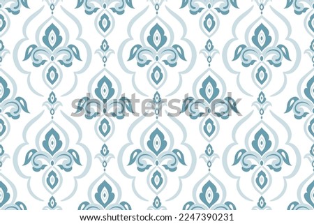 Blue and white damask vector seamless pattern. Vintage, paisley elements. Traditional, Turkish motifs. Great for fabric and textile, wallpaper, packaging or any desired idea.