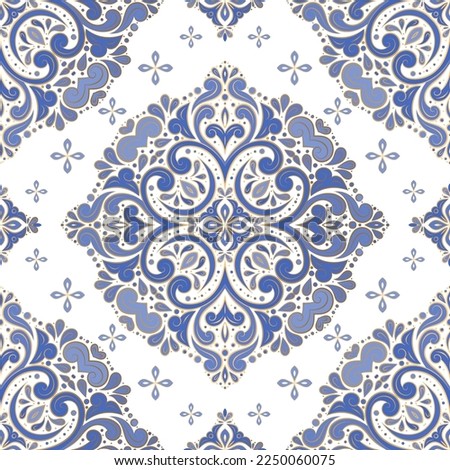 Blue and white damask vector seamless pattern. Vintage, paisley elements. Traditional, Turkish motifs. Great for fabric and textile, wallpaper, packaging or any desired idea.