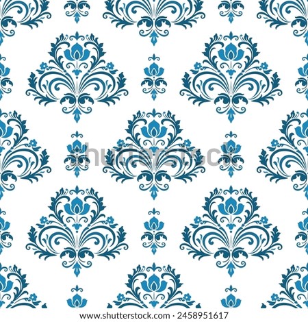 Blue and white damask vector seamless pattern. Vintage, paisley elements. Traditional, Turkish motifs. Great for fabric and textile, wallpaper, packaging or any desired idea.