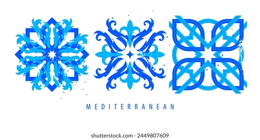 Blue and white decorative elements in mediterranean style