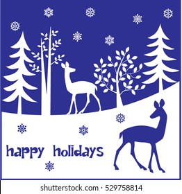 blue white deer and trees