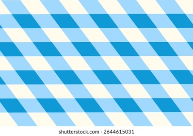 Blue and white diagonal checkered pattern inspired by Bavarian flag. Seamless geometric background for textile and print
