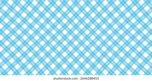 Blue and white diagonal plaid background for gift wrapping paper, socks, sweater, jumper