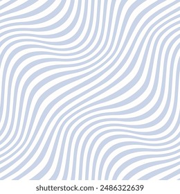 Blue and white diagonal wavy lines seamless pattern. Simple vector abstract liquid stripes background. Endless groovy texture with diagonal waves, fluid shapes. Funky repeated design for decor, print