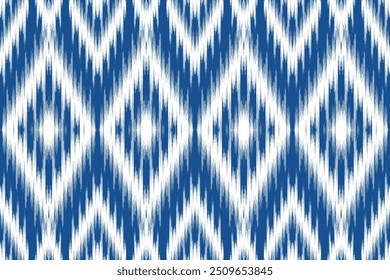 Blue and White Diamond Ikat Pattern with Subtle Geometric Shapes, Perfect for Modern Wall Decor and Textile, Wallpaper and Gentle Backdrops