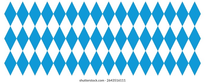 Blue and white diamond pattern inspired by Bavarian flag. Seamless geometric background for design and print