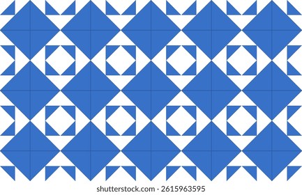 blue and white diamond, square triangle, patchwork pattern repeat seamless design for fabric printing design, with border background 