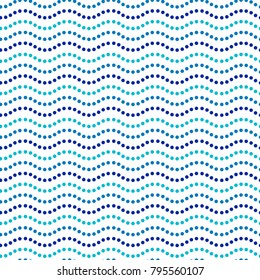 Blue and white dot art wavy water lines ethnic australian seamless pattern, vector