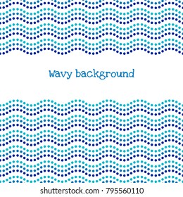 Blue and white dot art wavy sea lines ethnic australian seamless pattern template, vector