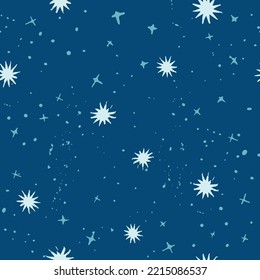 Punto azul y blanco, estrella, copo de nieve, patrón de repetición sin fisuras. Ilustración vectorial. Patrón de impresión, papel pintado, textil, moda, raspado, envoltura de regalo, cubierta.