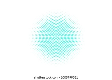 Blue white dotted halftone. Half tone vector background. Centered dotted gradient. Cold palette futuristic texture. Mint blue ink dot on transparent backdrop. Pop art dotwork. Modern design template