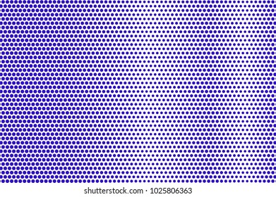 Blue white dotted halftone. Regular frequent dotted gradient. Half tone vector background. Abstract futuristic texture. Violet ink dot on transparent backdrop. Modern pop art design template
