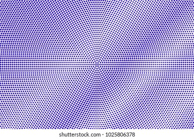 Blue white dotted halftone. Smooth diagonal dotted gradient. Half tone vector background. Abstract futuristic texture. Violet ink dot on transparent backdrop. Modern pop art design template