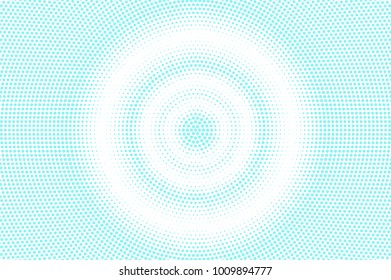 Blue white dotted halftone. Halftone vector background. Radial circle dotted gradient. Retro futuristic texture. Mint dot on transparent backdrop. Abstract pop art dotwork. Modern design template