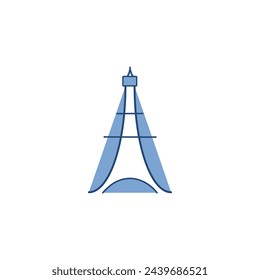 A blue and white drawing of the Eiffel Tower. The tower is lit up and has a blue and white color scheme