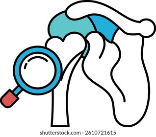 A blue and white drawing of a magnifying glass looking at a heart. The drawing is of a medical illustration, and the idea is to emphasize the importance of taking care of one's heart