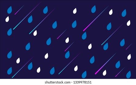 Blue and white drops of rain on a dark blue pattern background.