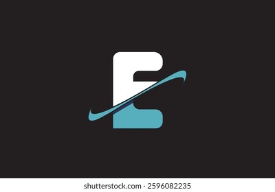 blue white E letter alphabet logo icon with cut swoosh design for company or business