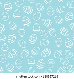 Blue And White Easter Eggs Pattern Vector Illustration On Blue Background