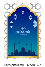 Blue and white Eid al-Adha greeting cards for templates
