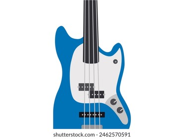 Blue and white electric guitar on white background.