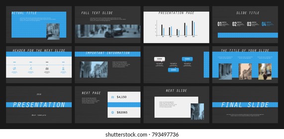 Blue and White elements on a black background. This template is the best as a business presentation, used in marketing and advertising, the annual report, flyer and banner