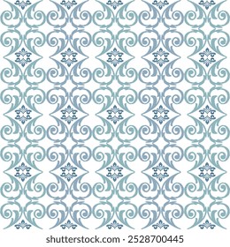 Blue and white embroidery, motif ethnic ikat seamless textile illustration, print striped ornament, pattern, design for wrapping, silk, scarf, clothing, background, textile, carpets, curtains, etc.