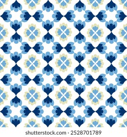 Blue and white embroidery, motif ethnic ikat seamless textile illustration, print striped ornament, pattern, design for wrapping, silk, scarf, clothing, background, textile, carpets, curtains, etc.