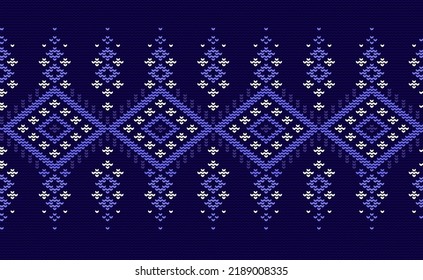 Patrón de bordado azul y blanco, fondo de repetición de punto, plantilla geométrica vectorial para impresión digital, abstracto de alfombras interminables