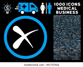 Blue And White Erase vector bicolor rounded icon. Image style is a flat icon symbol inside a circle, black background. Bonus clip art contains 1000 medicine business pictograms.