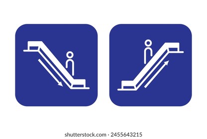 Blue and white escalator up and down stairs sign age banner illustration isolated on square ratio background. Simple flat poster banner drawing for prints.