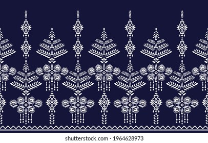 Blue and White Ethnic abstract art. Seamless pattern in tribal, folk embroidery, and Mexican style. Aztec geometric art ornament print. Design for carpet, wallpaper, clothing, wrapping,fabric,cover.