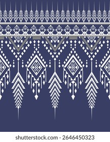 Blue White Ethnic Geometry Native American Indian Traditional Decoration Texttile