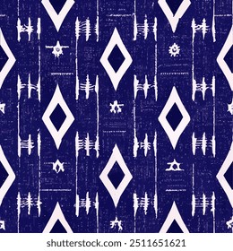 Blue and white Ethnic Ikat seamless pattern.  Abstract Motif Ikat art. Ikat ethnic tribal, boho colors background art. Illustration for greeting cards, printing and other design project.